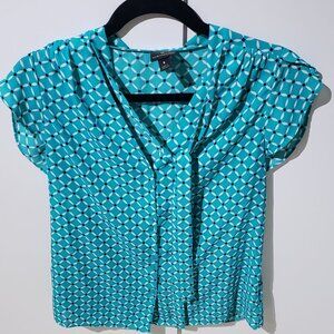Worthington Short Sleeve Teal Fitted Tie Blouse